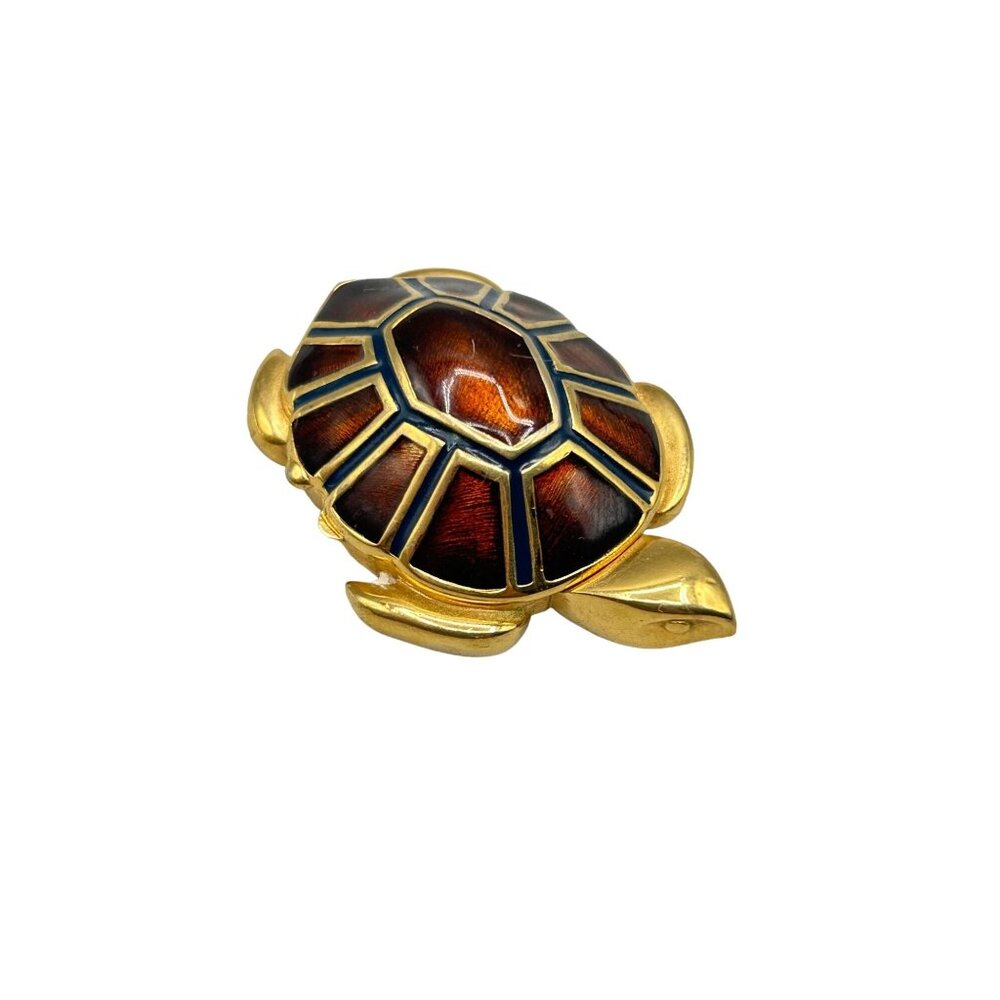 Estee Lauder Vintage Turtle Solid Perfume Compact Gold & Burgundy Red Enamel